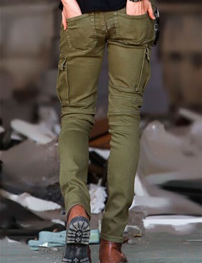 Hi-Street-Mens-Cargo-Jeans-Designer-Muli-Pockets-Zippers-Hip-Hop-Skinny-Elastic-Runway-Army-Style